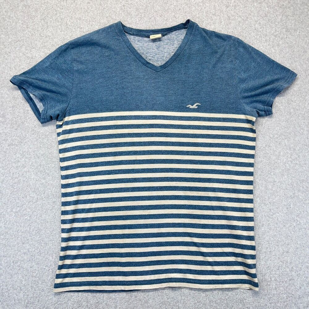 Hollister V-Neck T-Shirt Women’s Small Blue Striped Short Sleeve